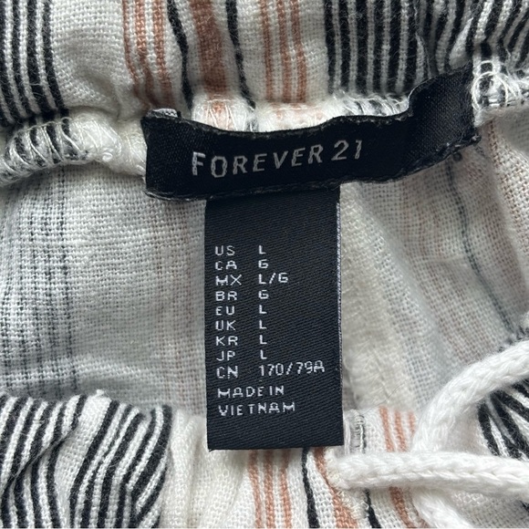 Womens Forever 21 Striped Linen Blend Wide Leg Pants – Drawstring Size Large - Picture 6 of 9